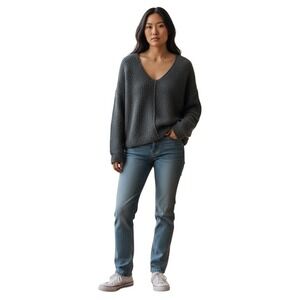 Rewind Womens Charcoal Gray V Neck Popcorn Knit Sweater XL-Casual